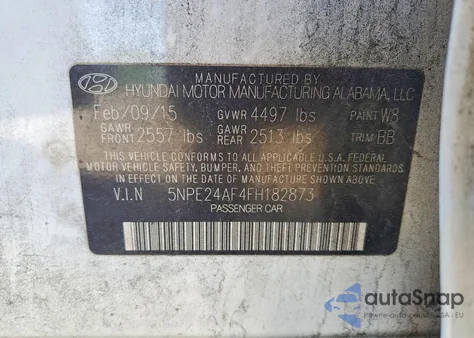 2015 Hyundai Sonata Se из США, поврежденный, VIN 5NPE24AF4FH182873